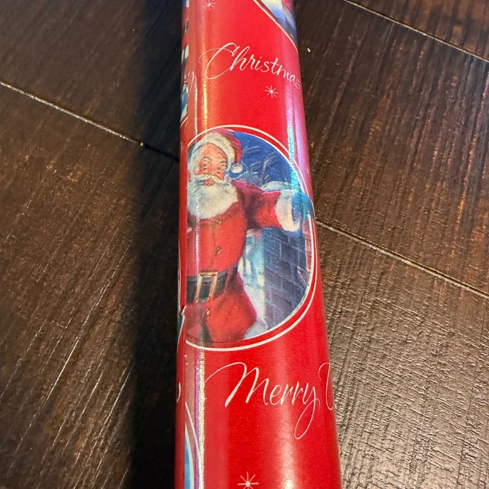 Vintage Christmas Gift Wrap Santa Claus Red Holiday Wrapping Paper USA 40‎ SQFT